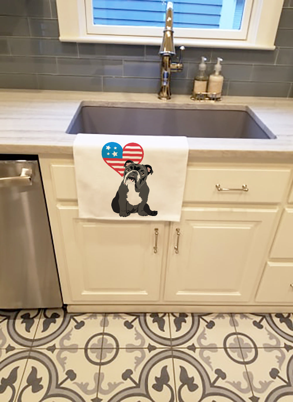 English Bulldog Black and White Patriotic White Kitchen Towel Set of 2 - the-store.com