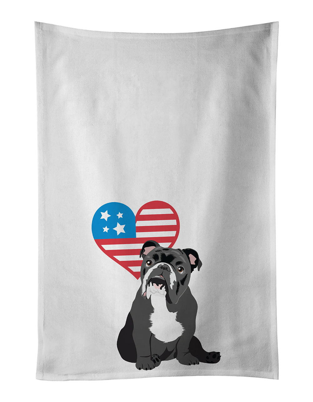 Buy this English Bulldog Black and White Patriotic White Kitchen Towel Set of 2