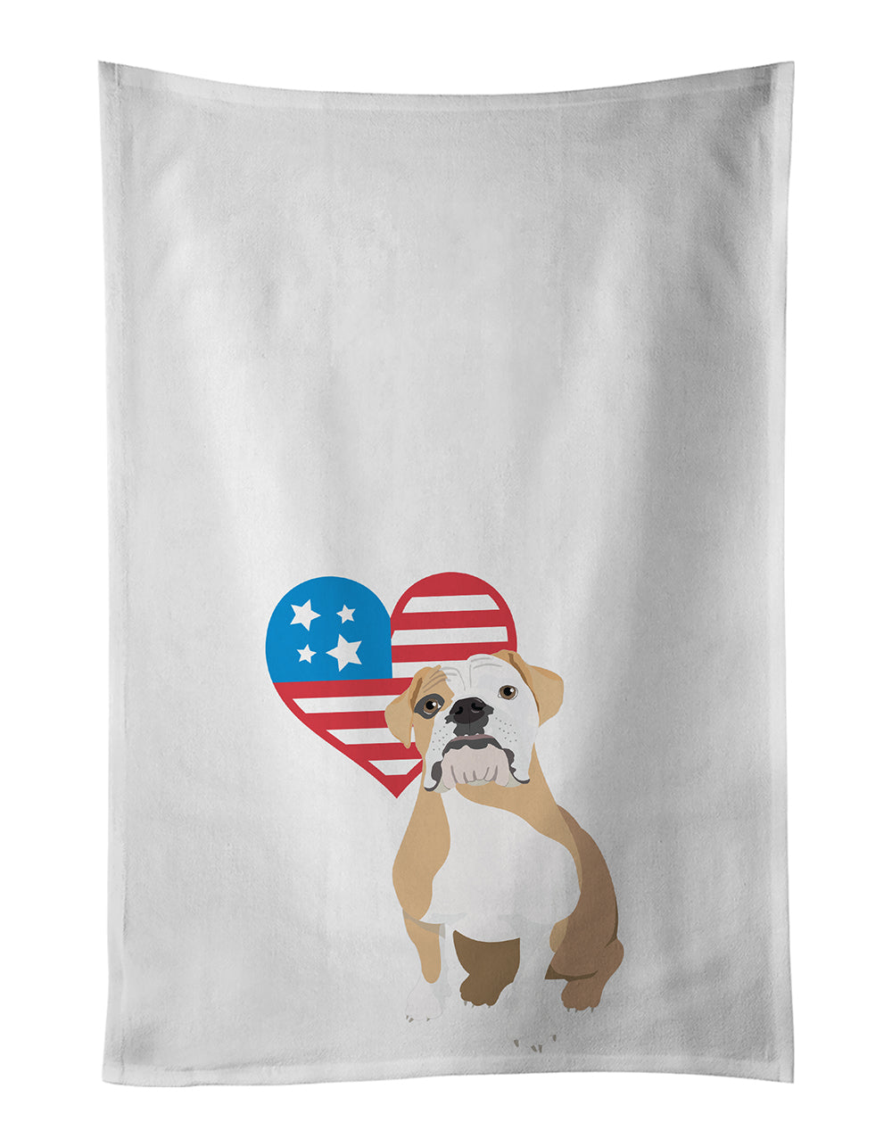 Buy this English Bulldog Fawn and White Patriotic White Kitchen Towel Set of 2