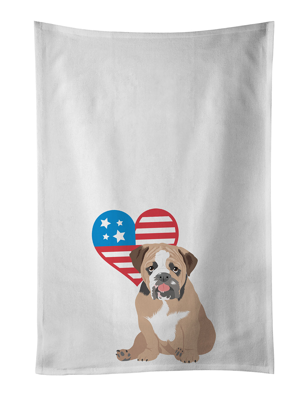 Buy this English Bulldog Tricolor #4 Patriotic White Kitchen Towel Set of 2