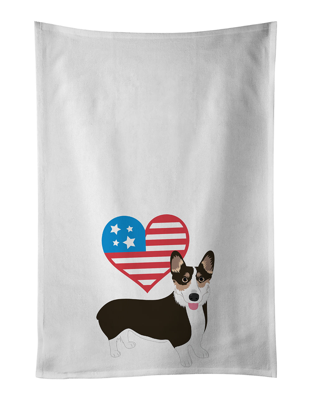 Buy this Pembroke Welsh Corgi Tricolor Black-Headed #2 Patriotic White Kitchen Towel Set of 2