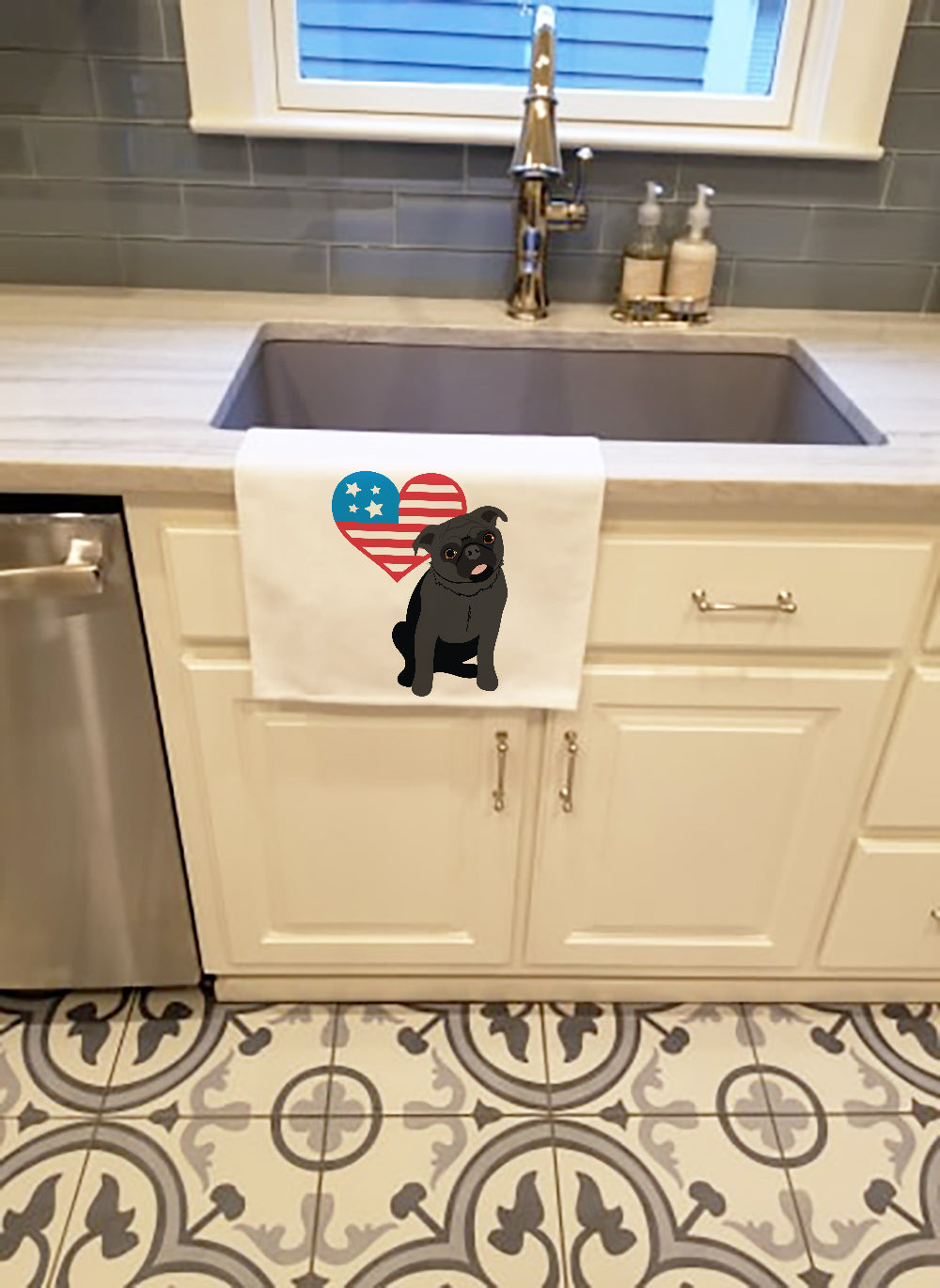 Pug Black #1 Patriotic White Kitchen Towel Set of 2 - the-store.com