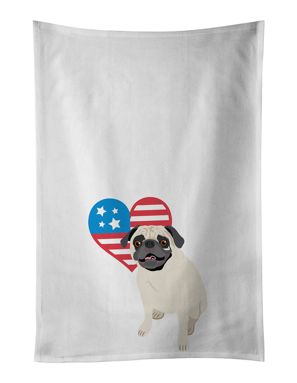 Buy this Pug Fawn #2 Patriotic White Kitchen Towel Set of 2
