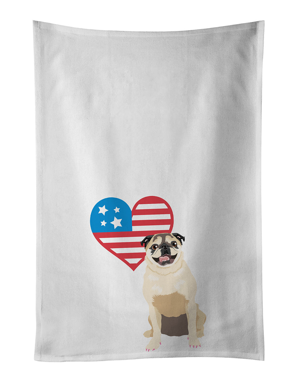 Buy this Pug Fawn #5 Patriotic White Kitchen Towel Set of 2