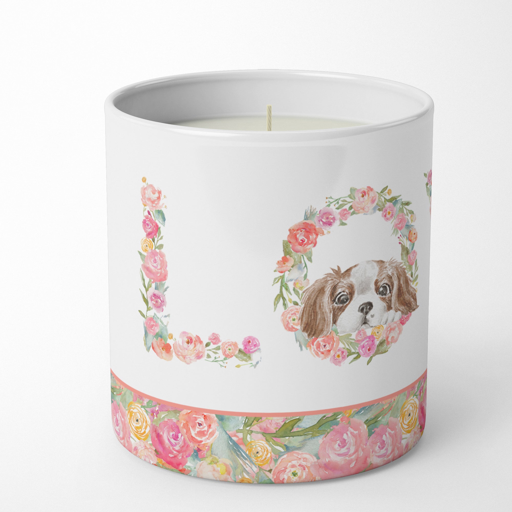 Cavalier Spaniel Blenheim Puppy LOVE 10 oz Decorative Soy Candle - the-store.com