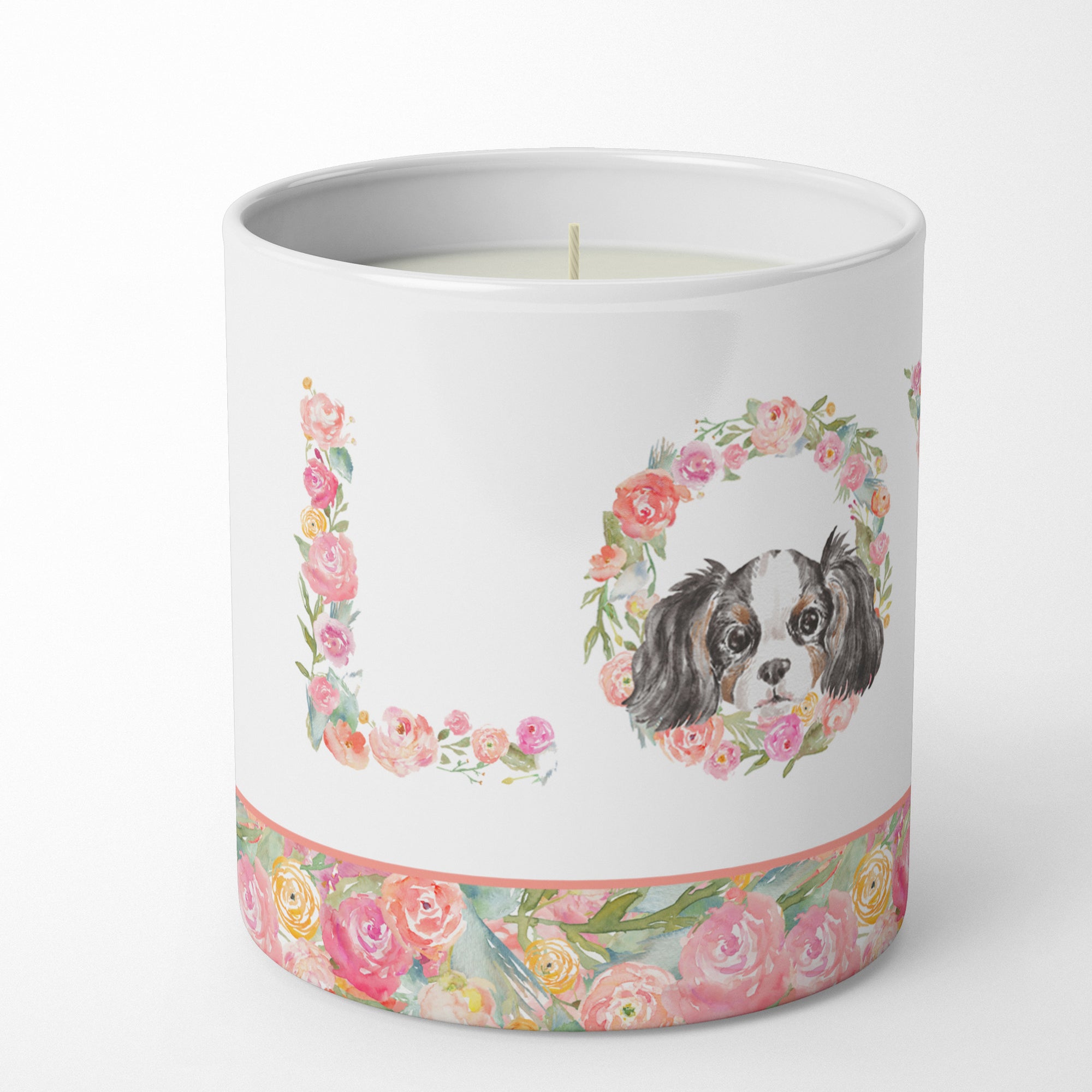 Cavalier Spaniel Tricolor Puppy LOVE 10 oz Decorative Soy Candle - the-store.com
