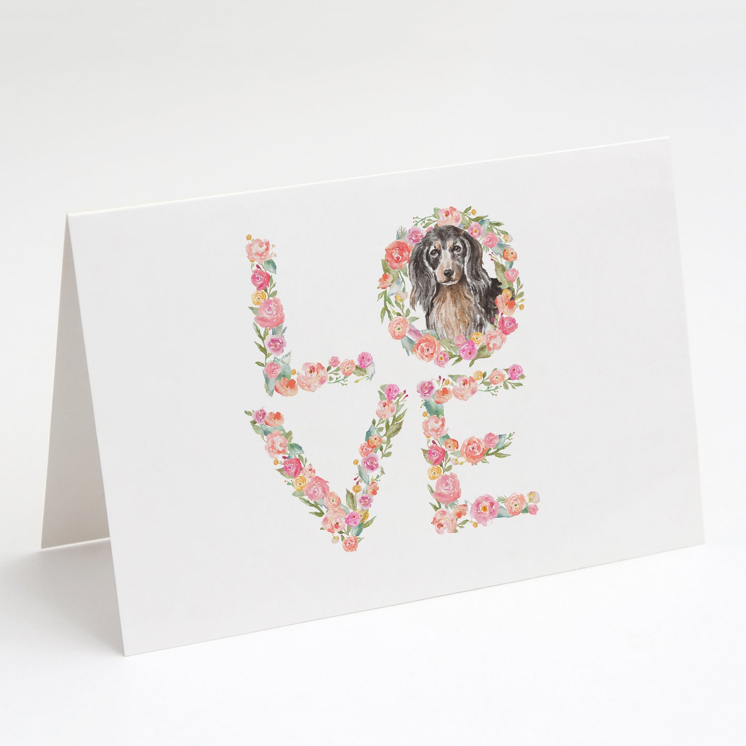Buy this Dachshund Longhair Black Tan LOVE Greeting Cards and Envelopes Pack of 8