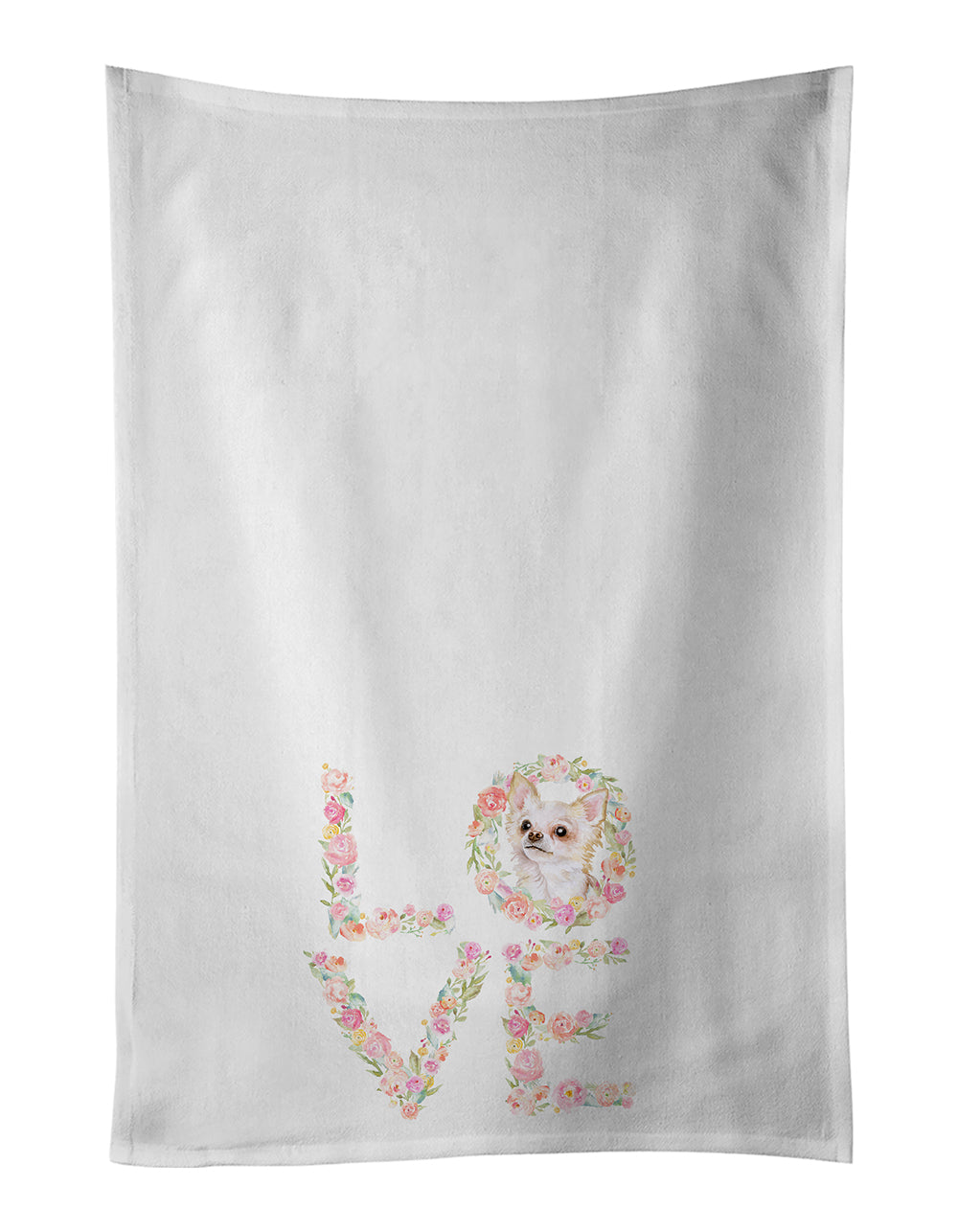 Buy this Longhaired Chihuahua Love White Kitchen Towel Set of 2 Dish Towels
