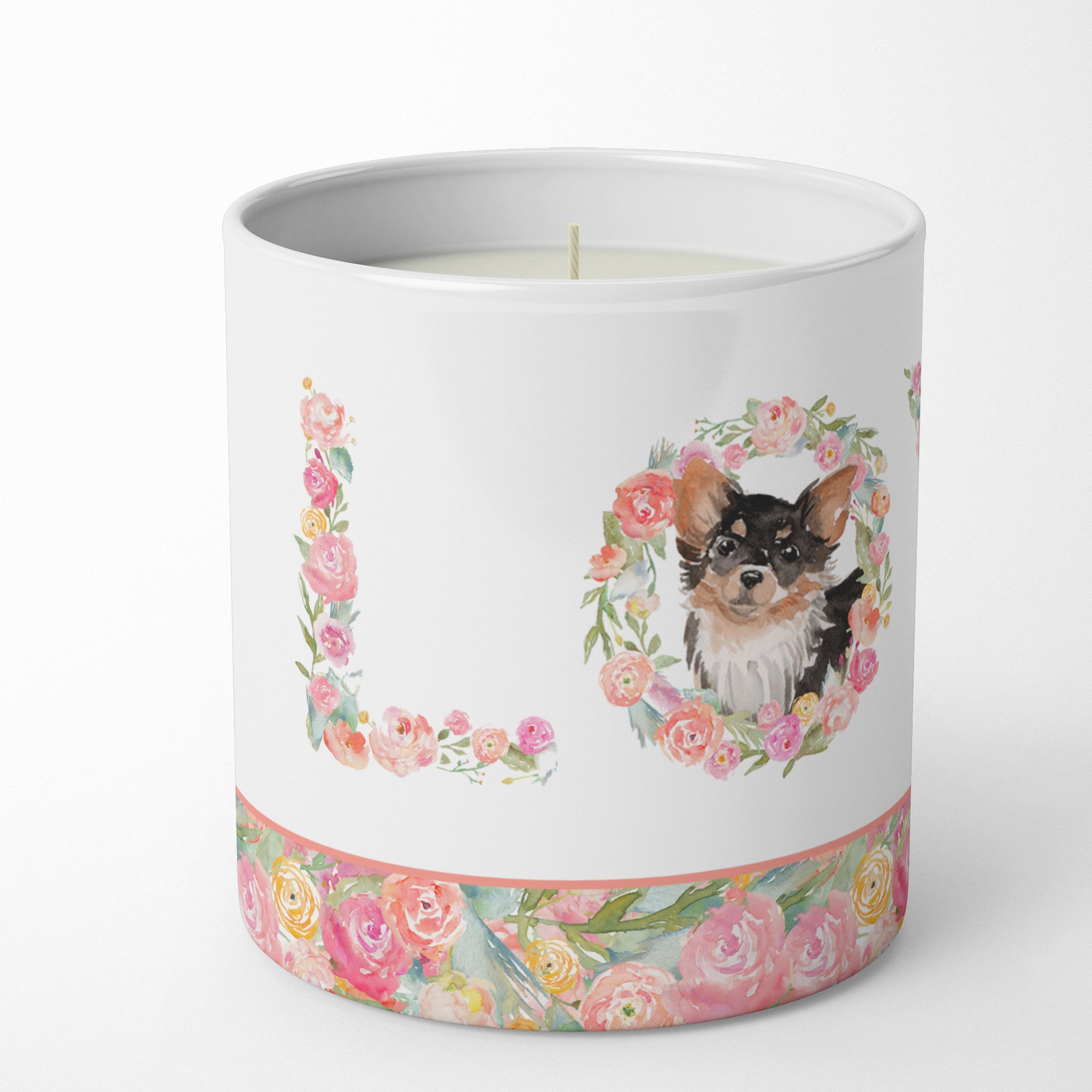 Black Tan Longhaired Chihuahua Love 10 oz Decorative Soy Candle - the-store.com