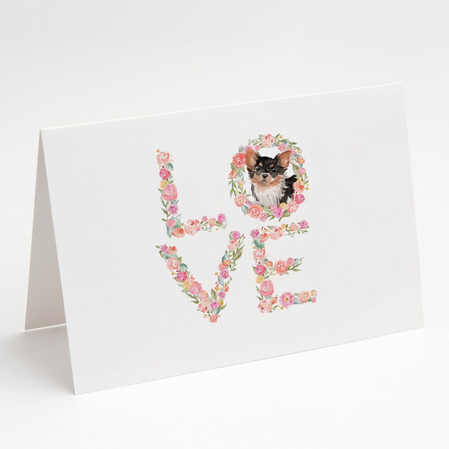 Buy this Black Tan Longhaired Chihuahua Love Greeting Cards and Envelopes Pack of 8