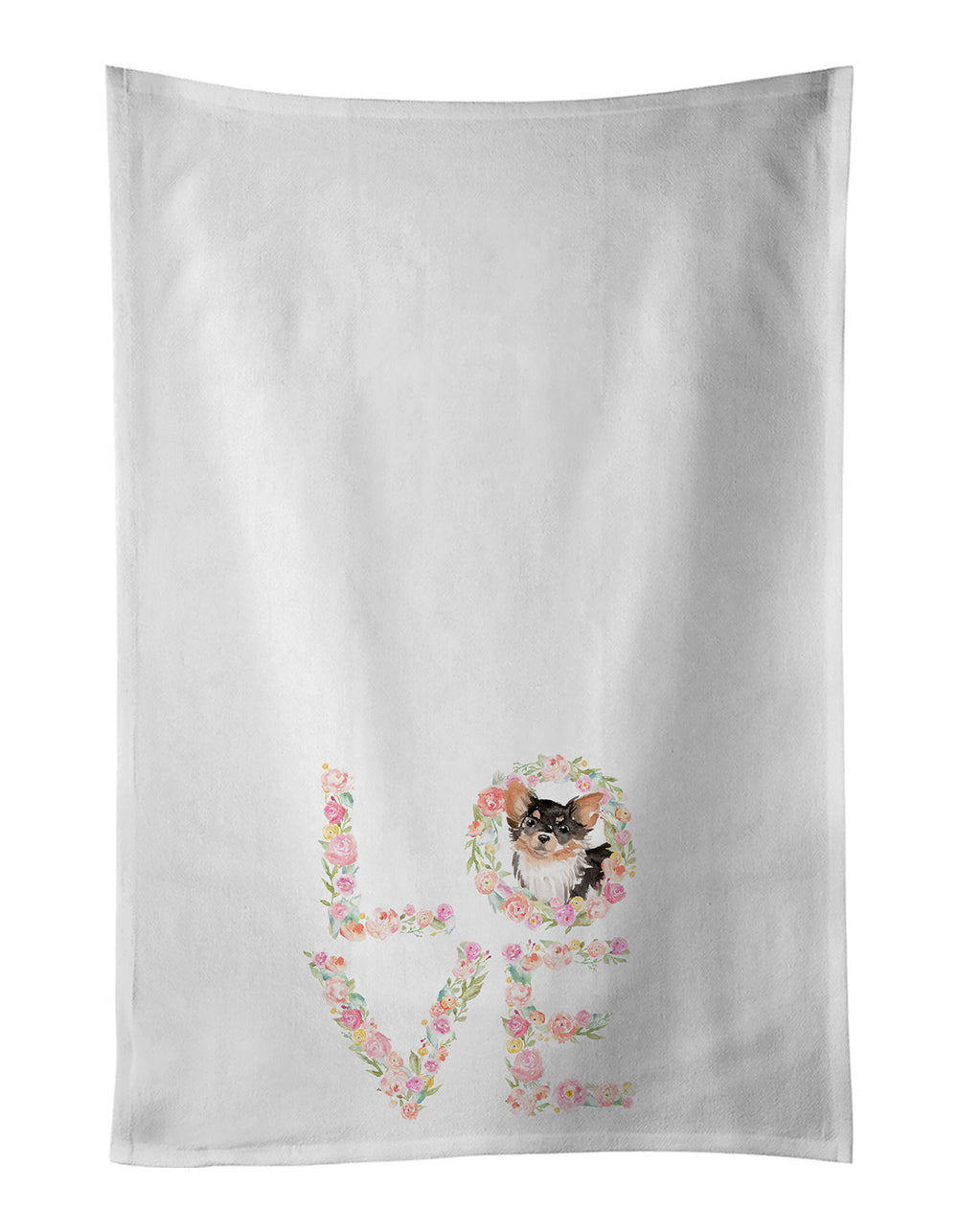 Buy this Black Tan Longhaired Chihuahua Love White Kitchen Towel Set of 2 Dish Towels