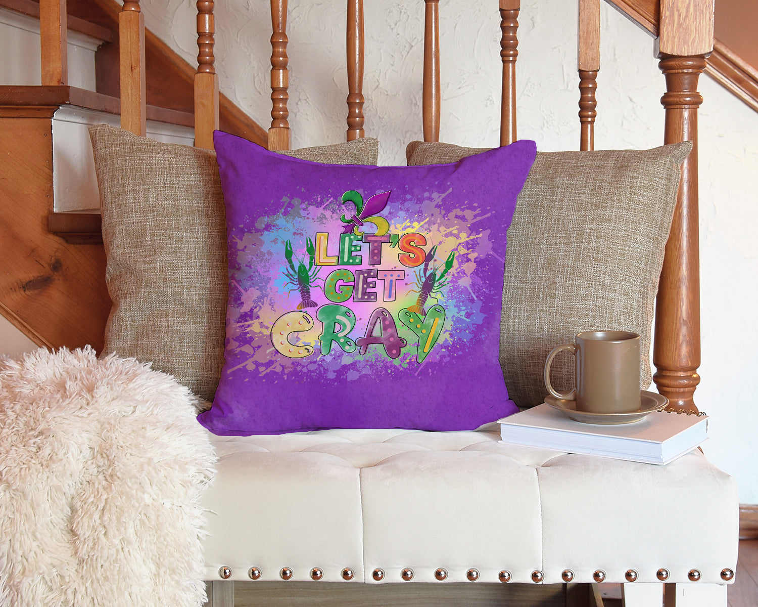 Let's Get Cray Mardi Gras Fabric Decorative Pillow - the-store.com