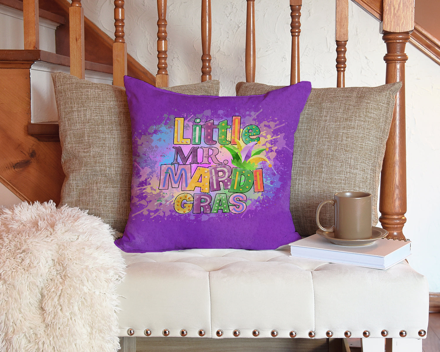 Little Mr. Mardi Gras Fabric Decorative Pillow - the-store.com