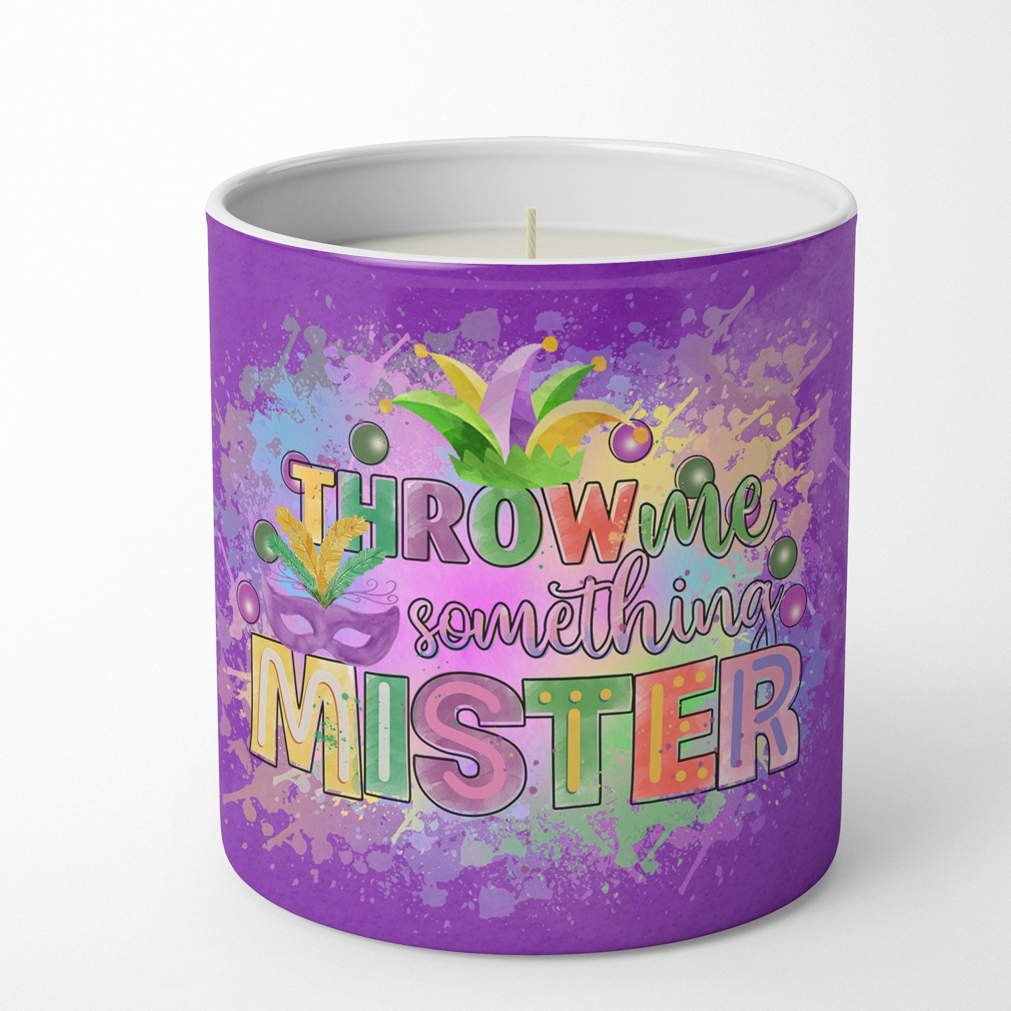 Buy this Throw me Somethin Mister Mardi Gras 10 oz Decorative Soy Candle