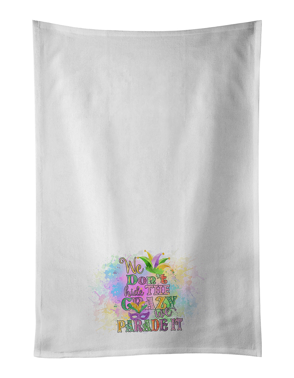 Buy this We Don&#39;t Hide the Crazy Mardi Gras White Kitchen Towel Set of 2 Dish Towels