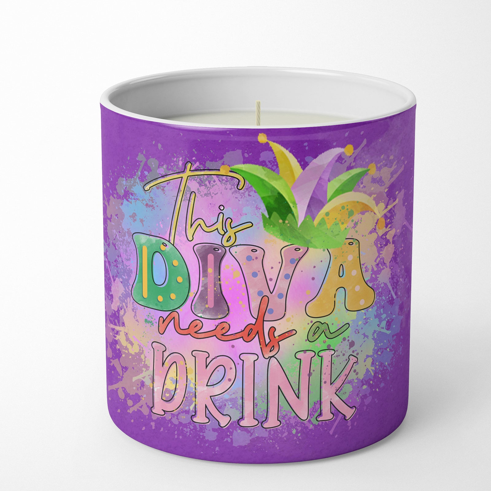 Buy this This Diva needs a Drink Mardi Gras 10 oz Decorative Soy Candle