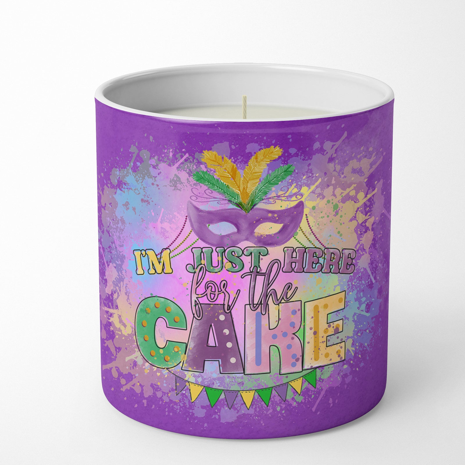 Buy this I am Just Here for Cake Mardi Gras 10 oz Decorative Soy Candle
