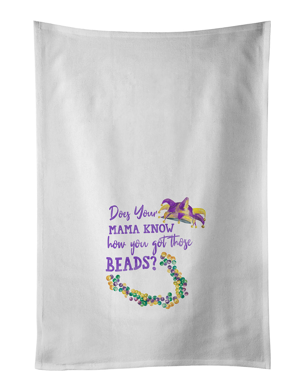 Buy this Does your Mother Know Mardi Gras White Kitchen Towel Set of 2 Dish Towels