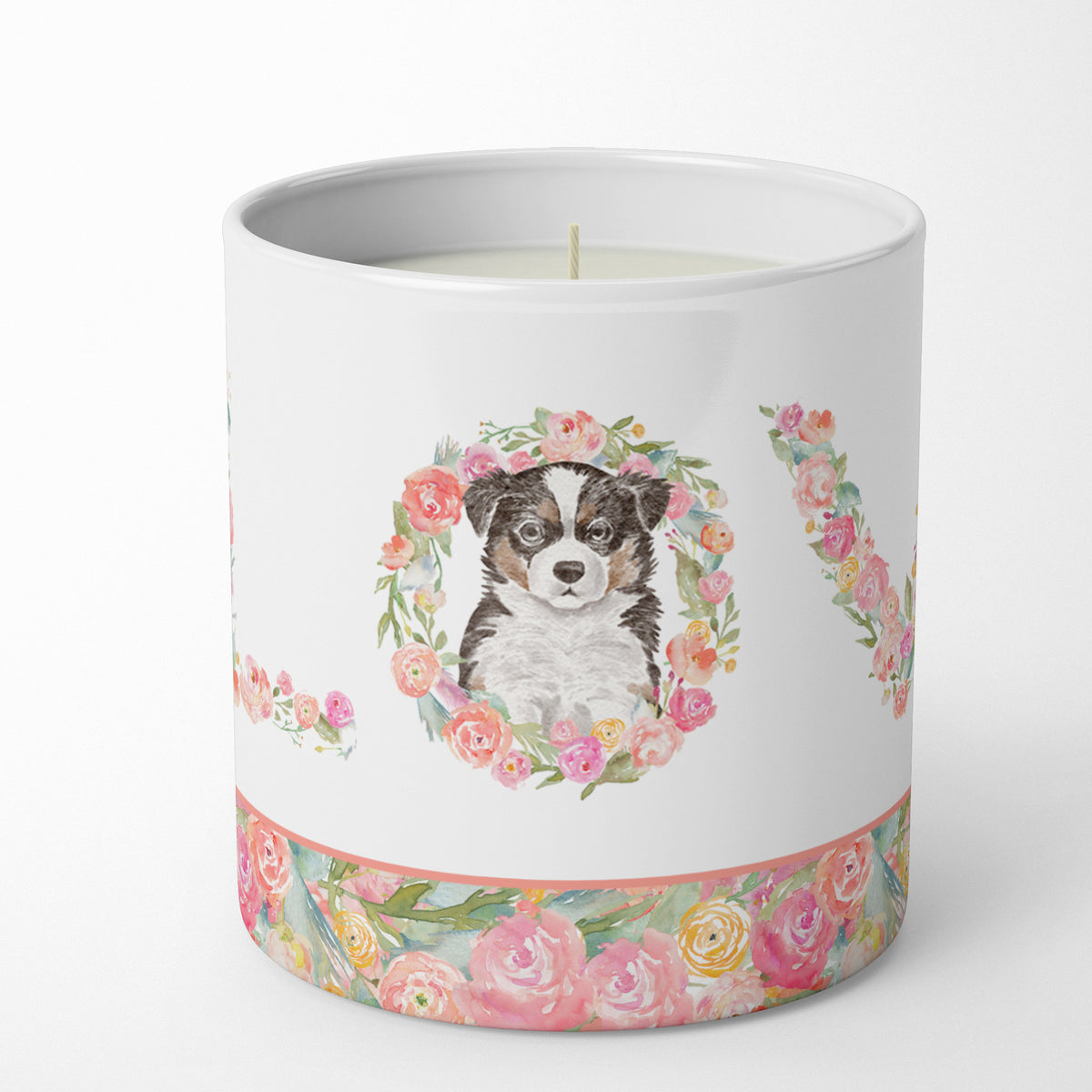 Buy this Tricolor Border Collie Puppy Love 10 oz Decorative Soy Candle