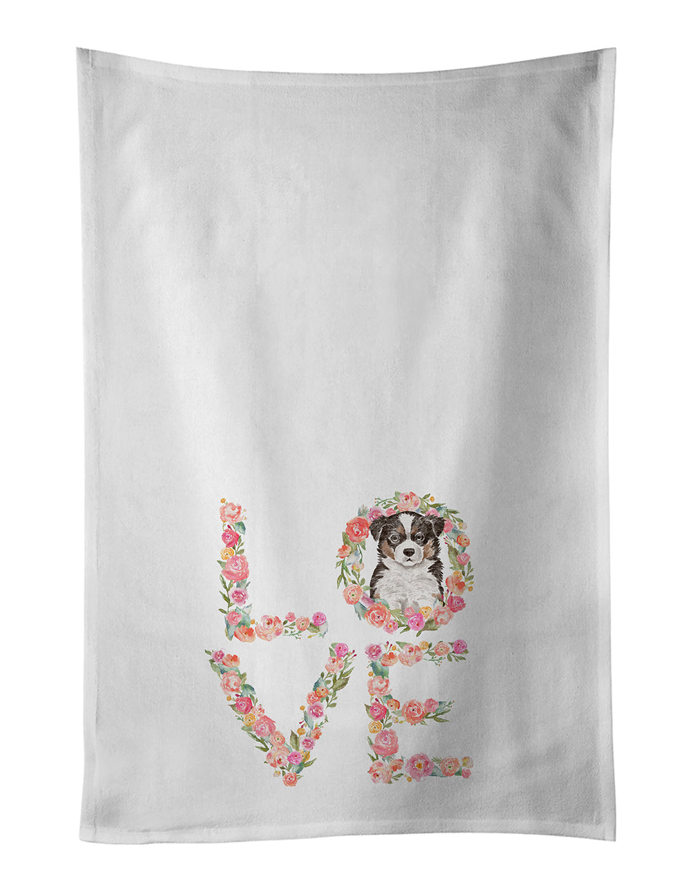 Buy this Tricolor Border Collie Puppy Love White Kitchen Towel Set of 2 Dish Towels