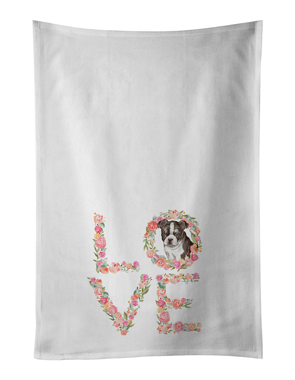 Buy this Boston Terrier Puppy Love White Kitchen Towel Set of 2 Dish Towels