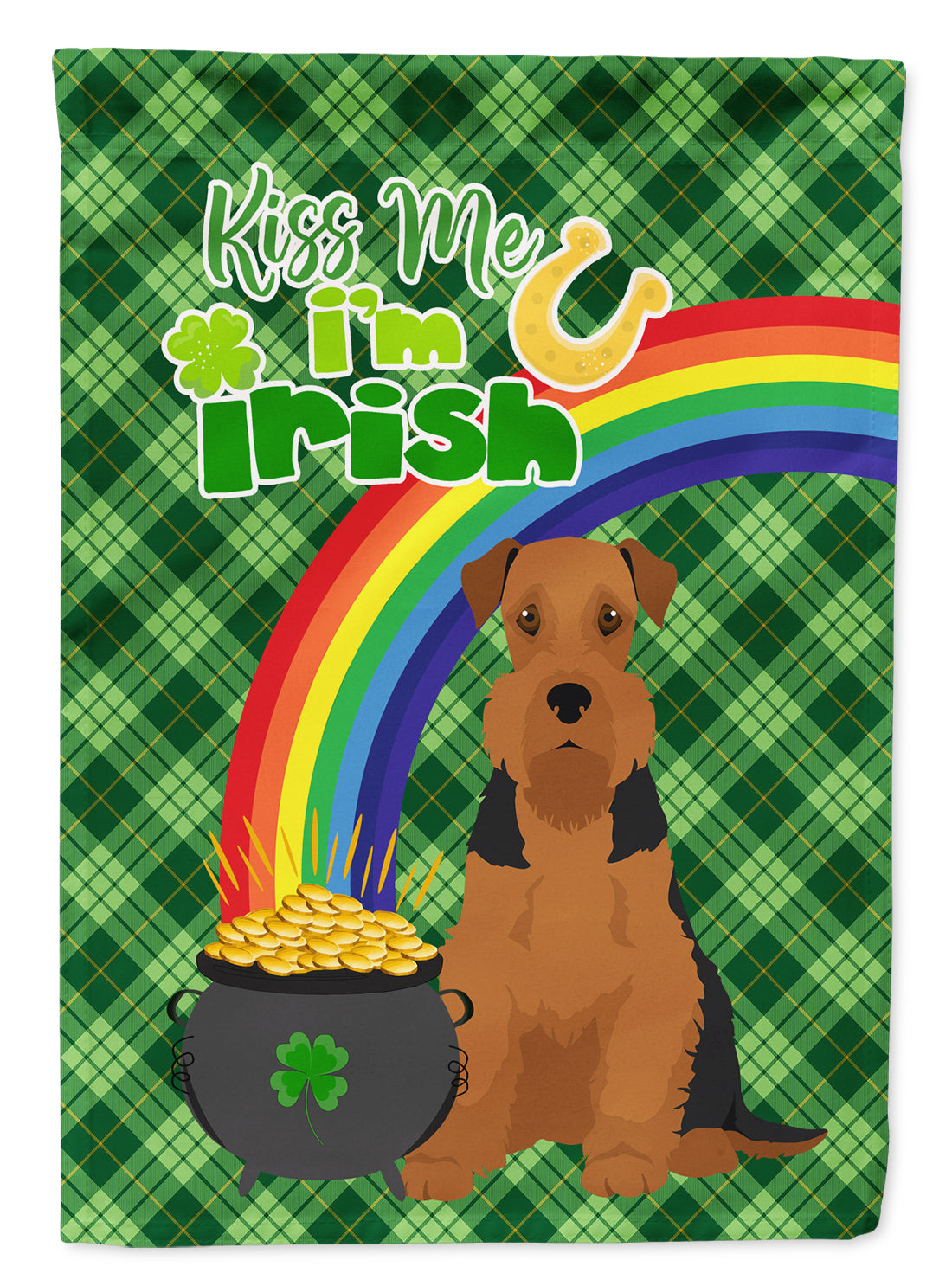 Black and Tan Airedale Terrier St. Patrick&#39;s Day Flag Garden Size
