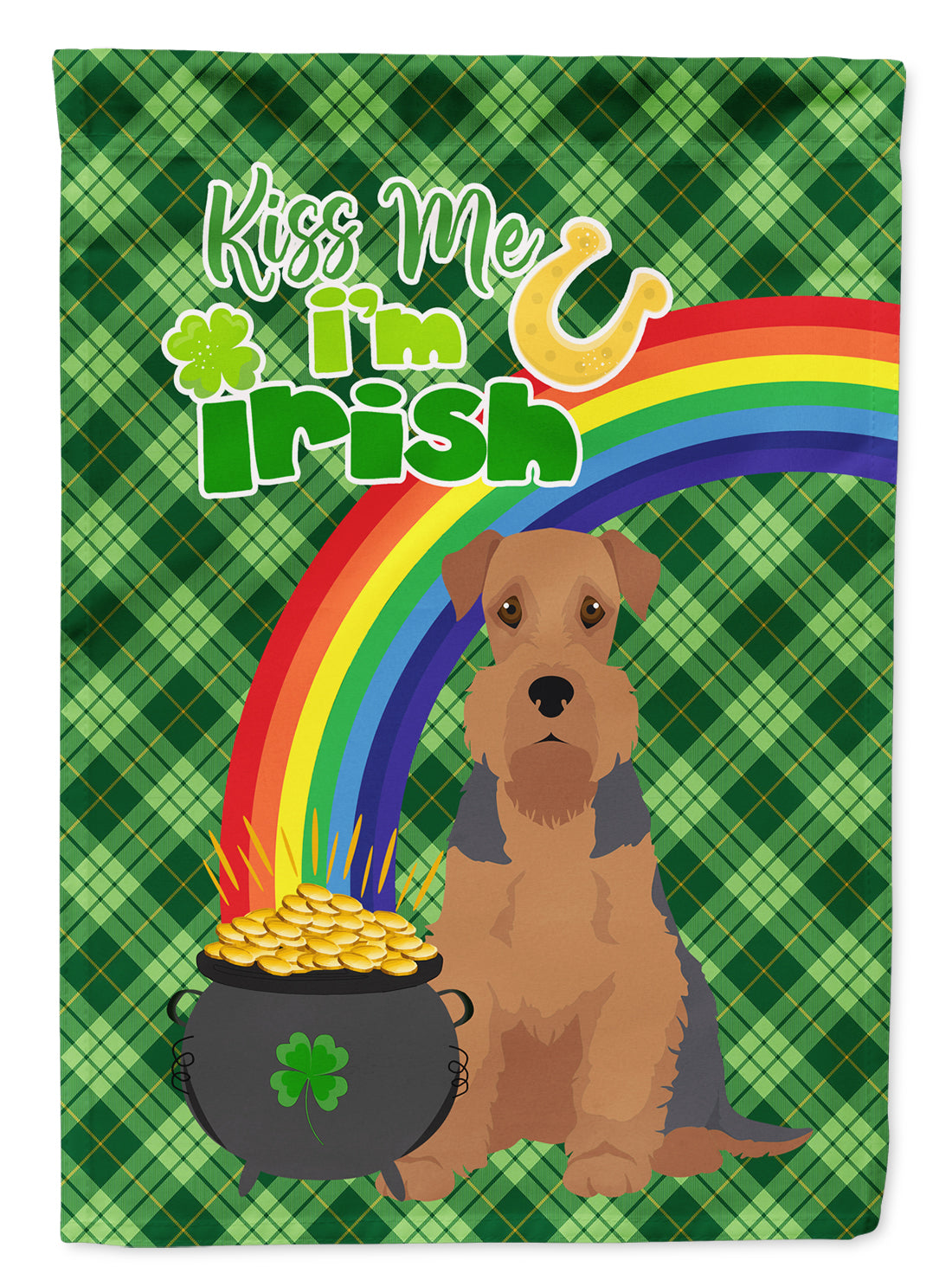 Grizzle and Tan Airedale Terrier St. Patrick&#39;s Day Flag Garden Size  the-store.com.