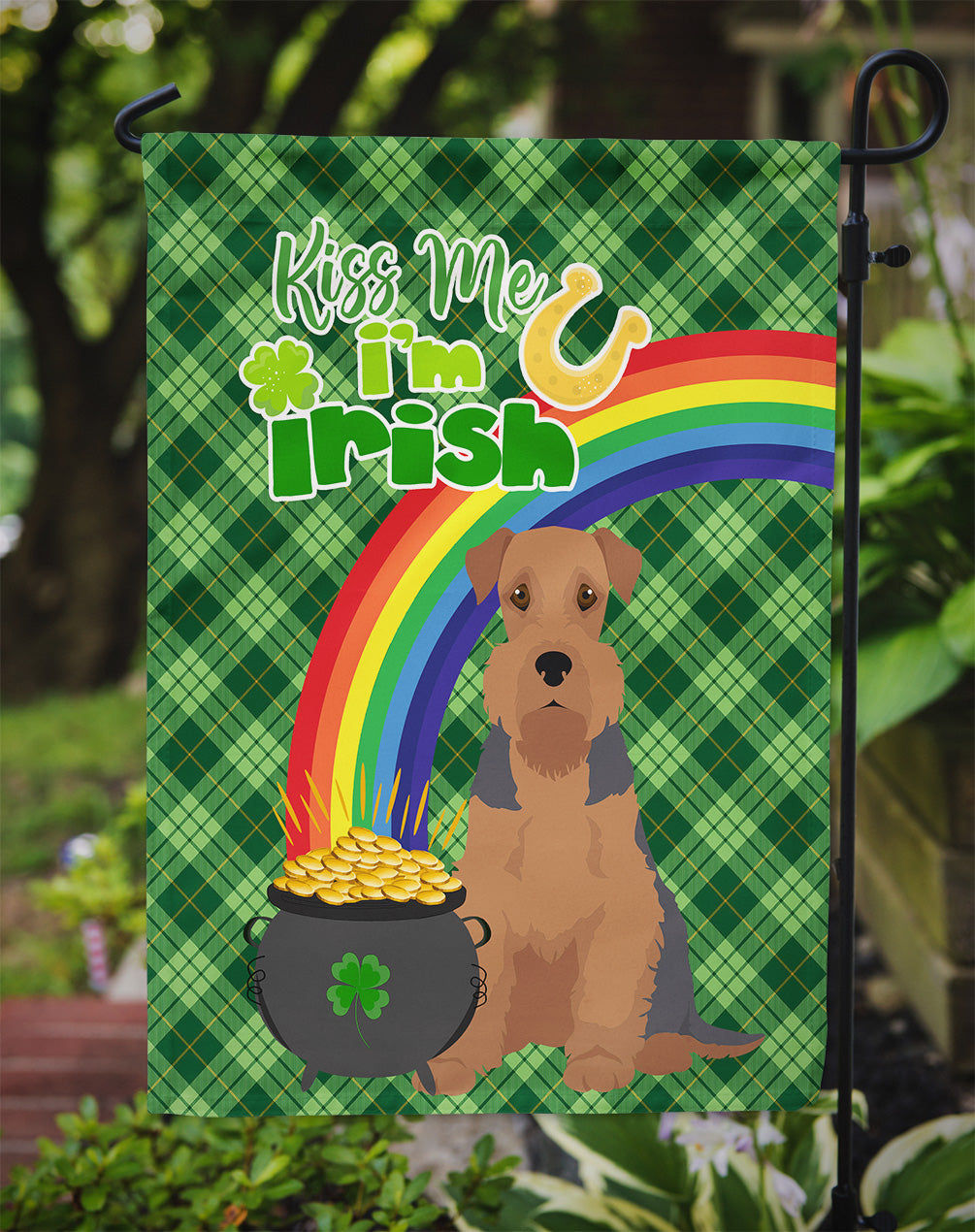 Grizzle and Tan Airedale Terrier St. Patrick's Day Flag Garden Size  the-store.com.