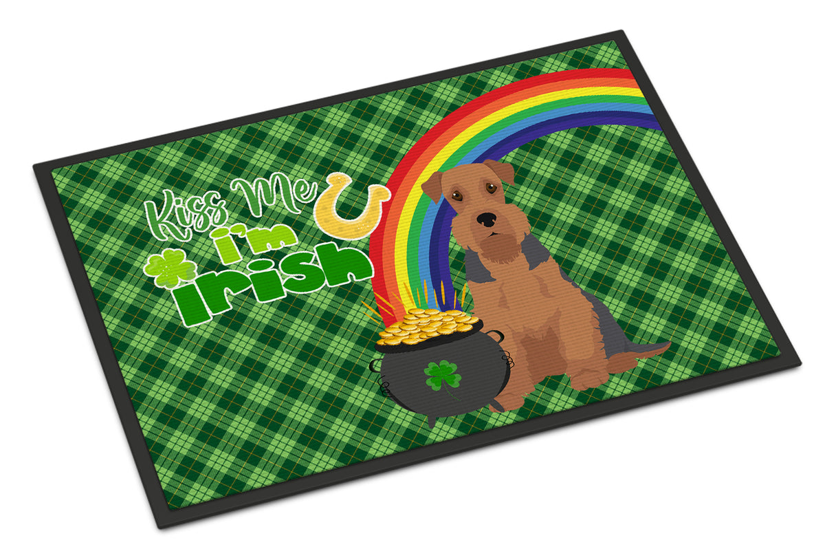 Buy this Grizzle and Tan Airedale Terrier St. Patrick&#39;s Day Indoor or Outdoor Mat 24x36