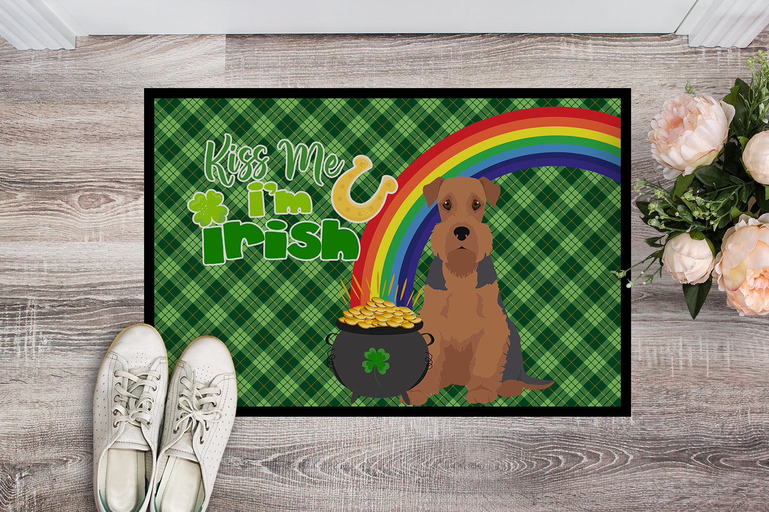 Buy this Grizzle and Tan Airedale Terrier St. Patrick's Day Indoor or Outdoor Mat 24x36