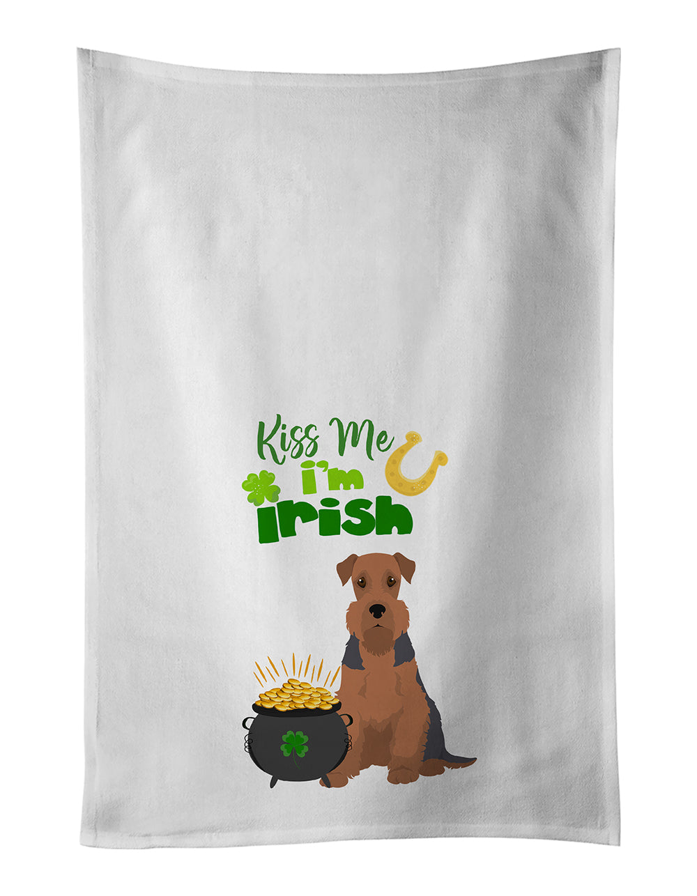 Buy this Grizzle and Tan Airedale Terrier St. Patrick&#39;s Day White Kitchen Towel Set of 2 Dish Towels
