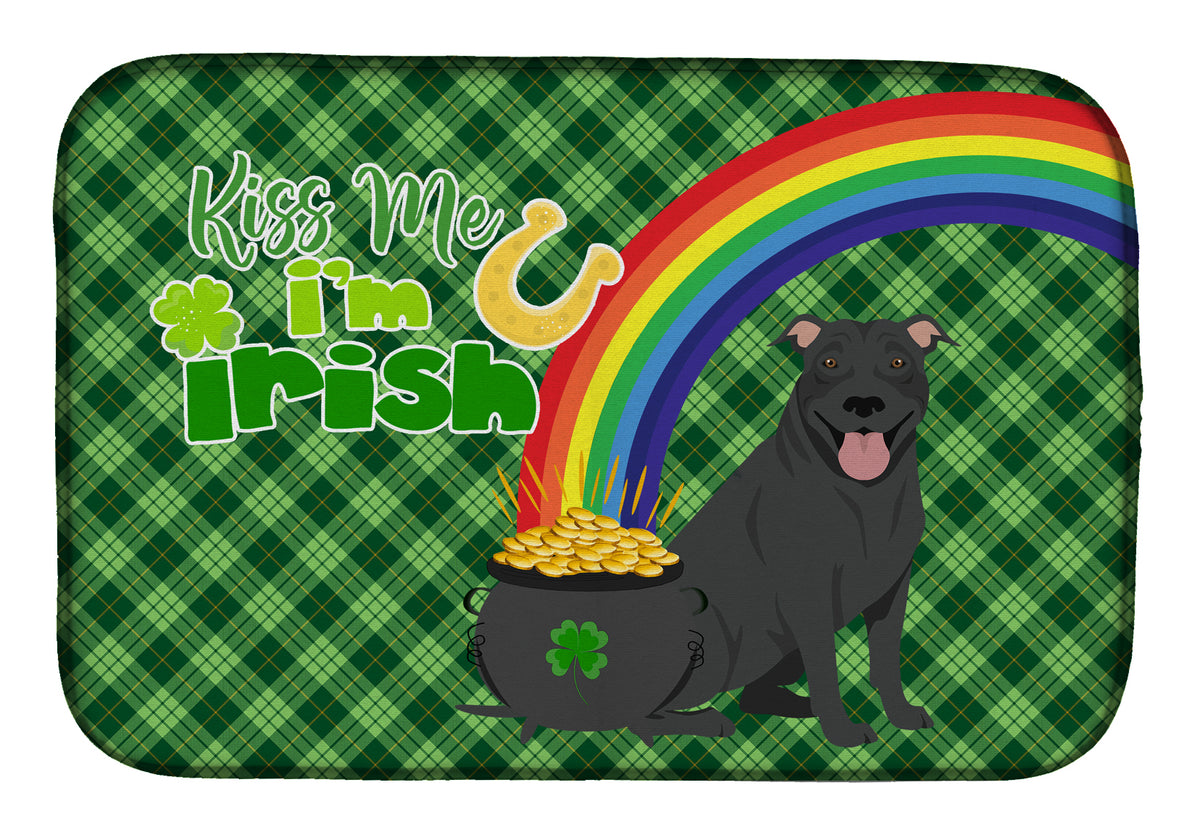 Black Pit Bull Terrier St. Patrick&#39;s Day Dish Drying Mat  the-store.com.