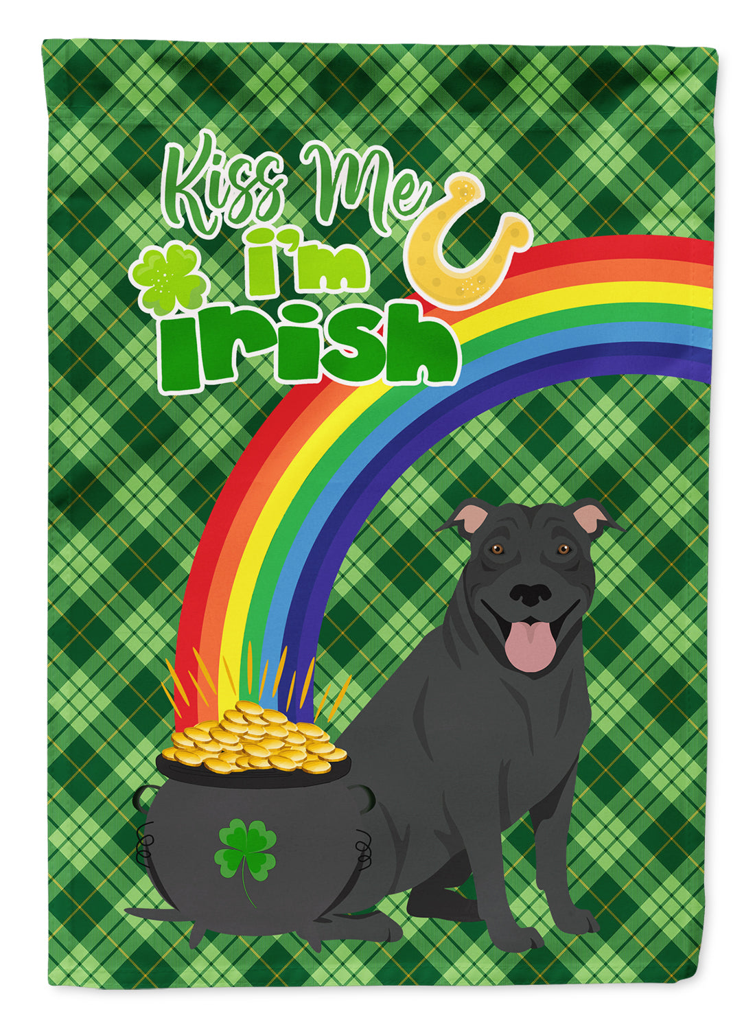 Black Pit Bull Terrier St. Patrick's Day Flag Garden Size
