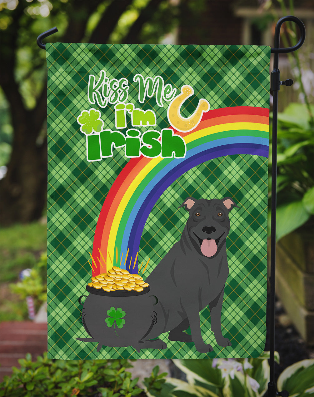 Black Pit Bull Terrier St. Patrick's Day Flag Garden Size  the-store.com.