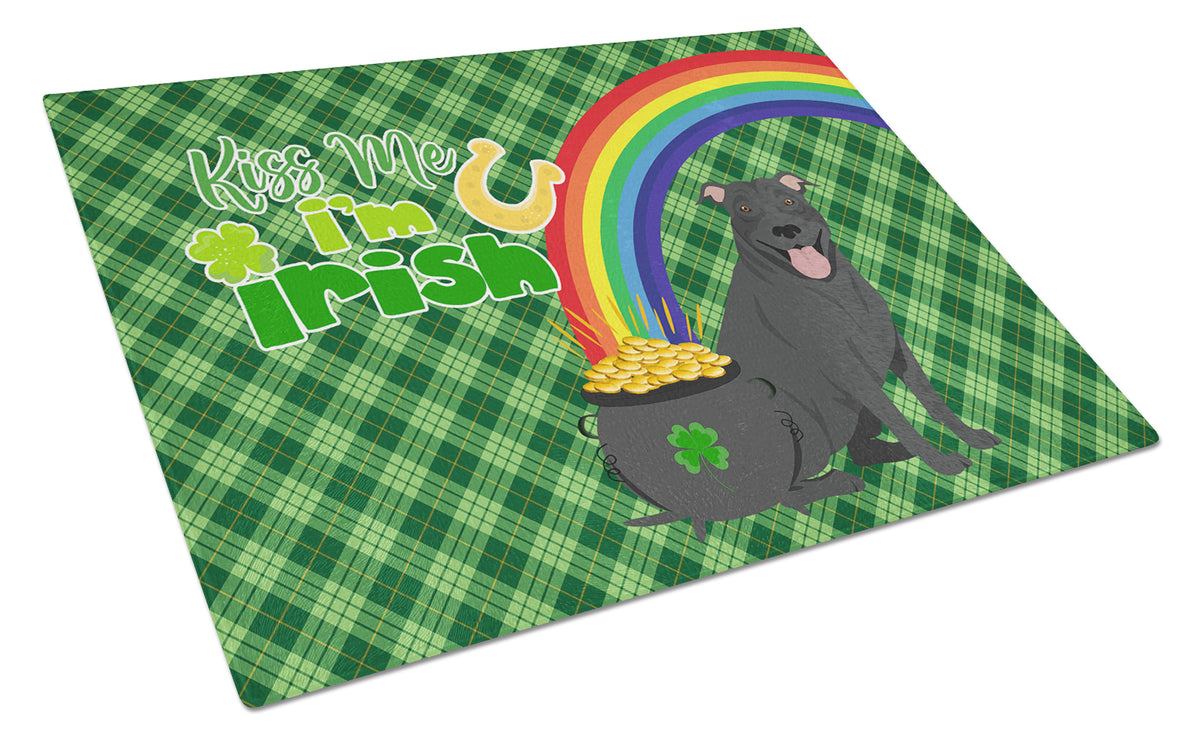 Buy this Black Pit Bull Terrier St. Patrick&#39;s Day Glass Cutting Board Large