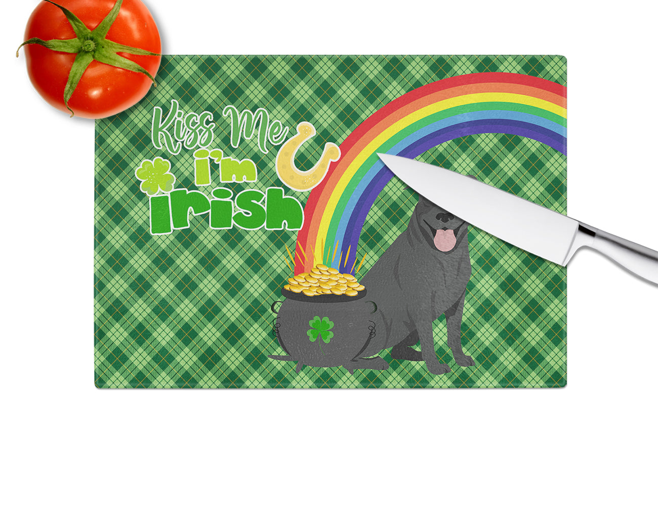 Black Pit Bull Terrier St. Patrick's Day Glass Cutting Board Large - the-store.com