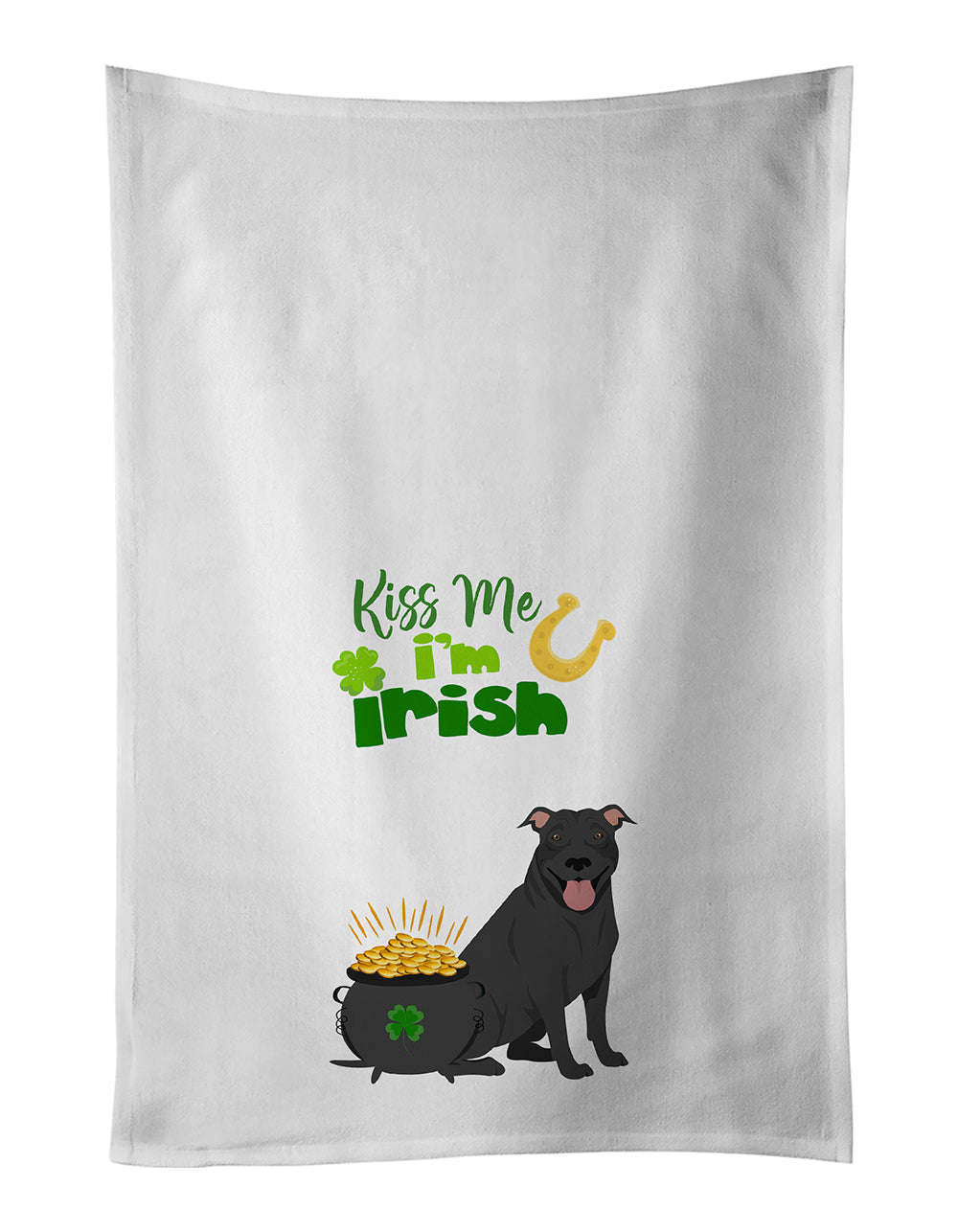Buy this Black Pit Bull Terrier St. Patrick&#39;s Day White Kitchen Towel Set of 2 Dish Towels