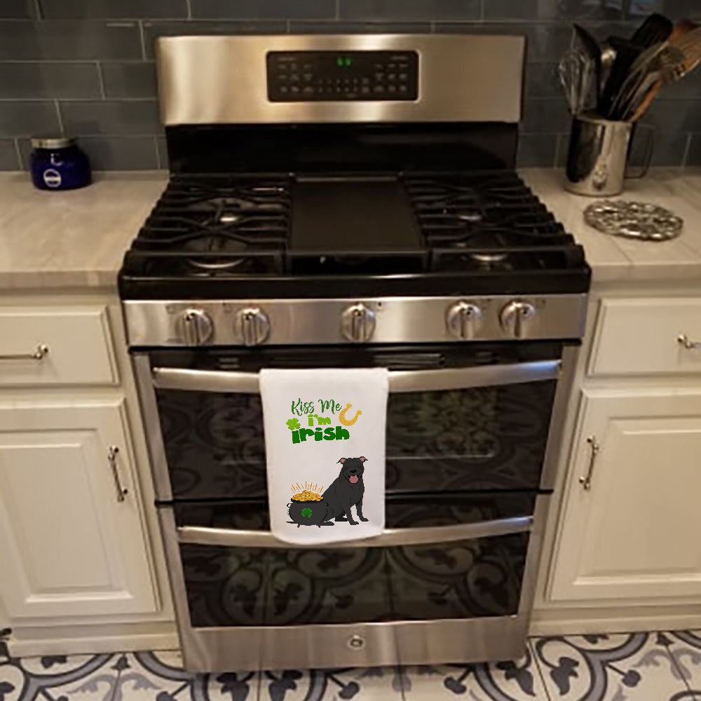 Black Pit Bull Terrier St. Patrick's Day White Kitchen Towel Set of 2 Dish Towels - the-store.com