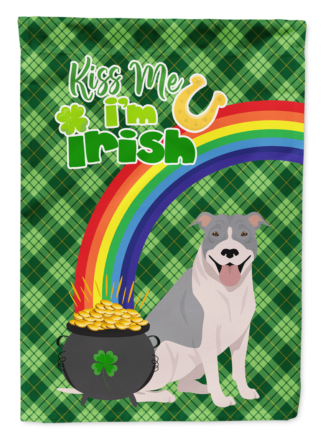 Blue and White Pit Bull Terrier St. Patrick&#39;s Day Flag Garden Size  the-store.com.