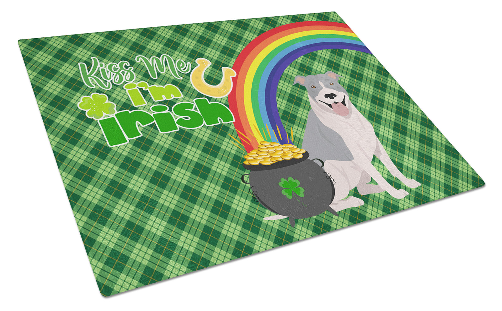 Buy this Blue and White Pit Bull Terrier St. Patrick's Day Glass Cutting Board Large