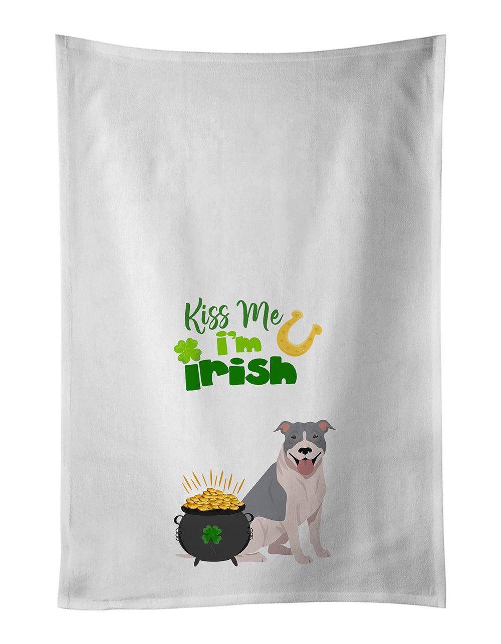 Buy this Blue and White Pit Bull Terrier St. Patrick&#39;s Day White Kitchen Towel Set of 2 Dish Towels