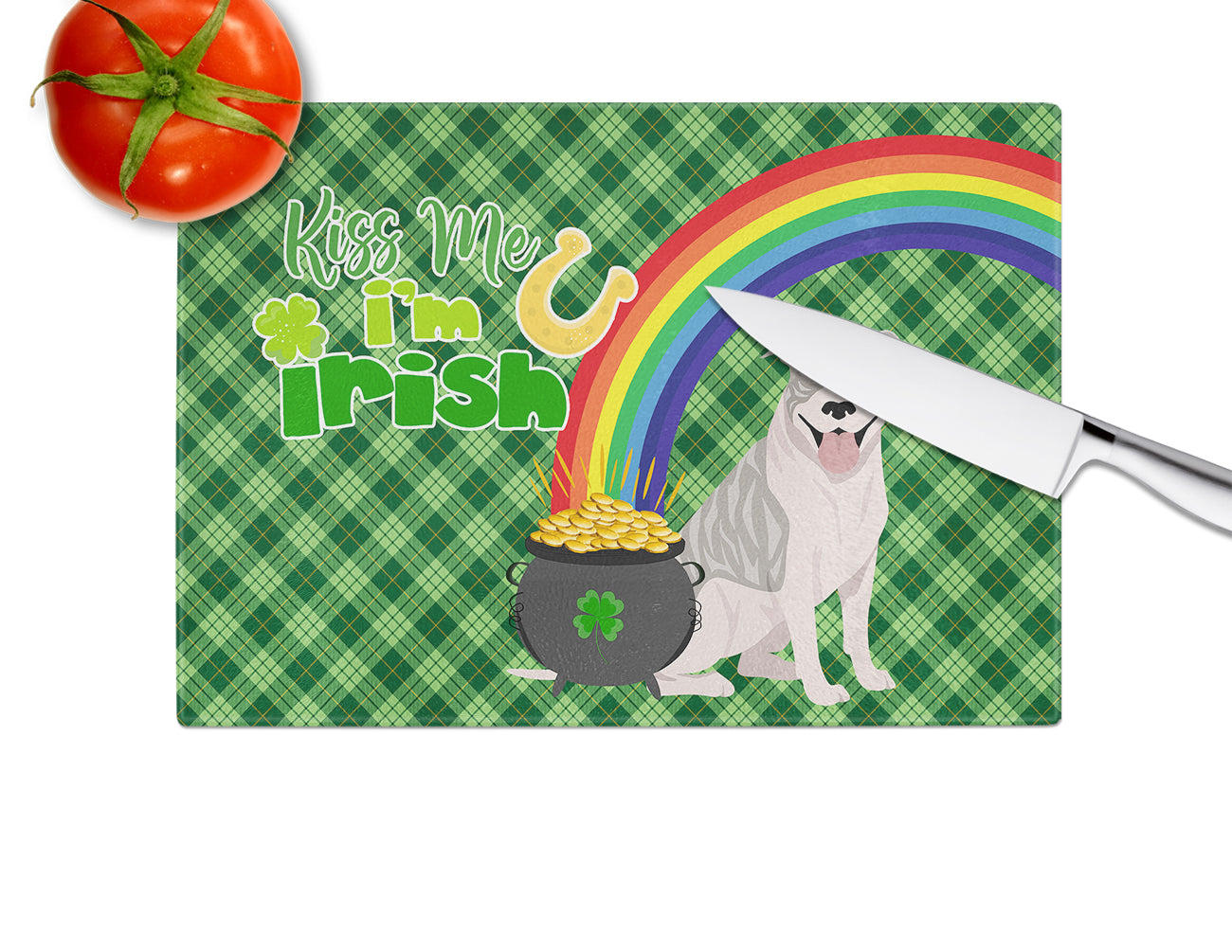 Blue Brindle Pit Bull Terrier St. Patrick's Day Glass Cutting Board Large - the-store.com