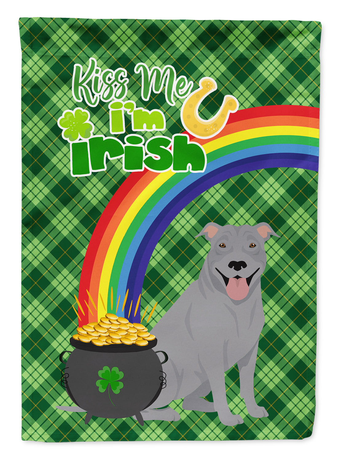 Blue Pit Bull Terrier St. Patrick&#39;s Day Flag Garden Size