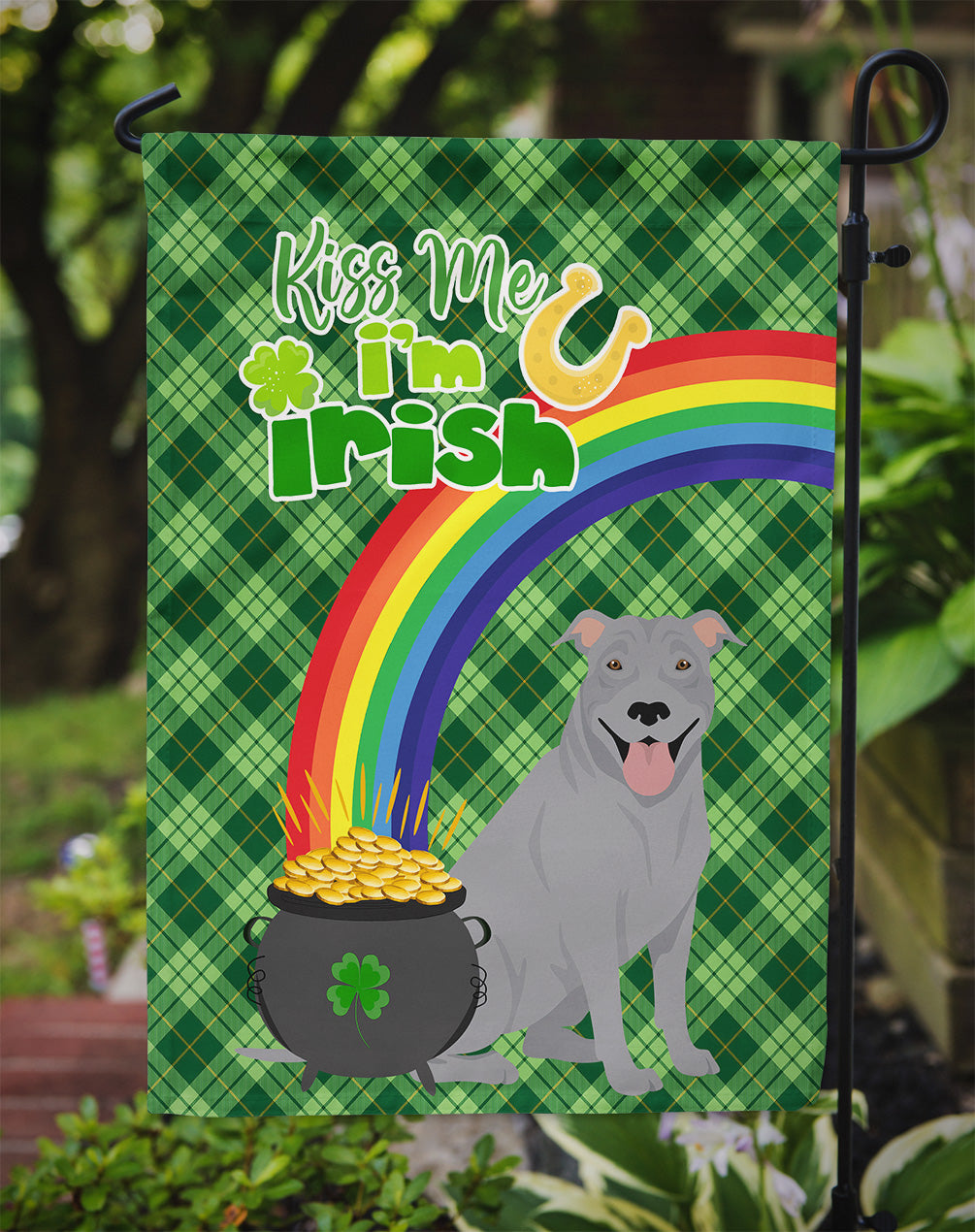 Blue Pit Bull Terrier St. Patrick's Day Flag Garden Size