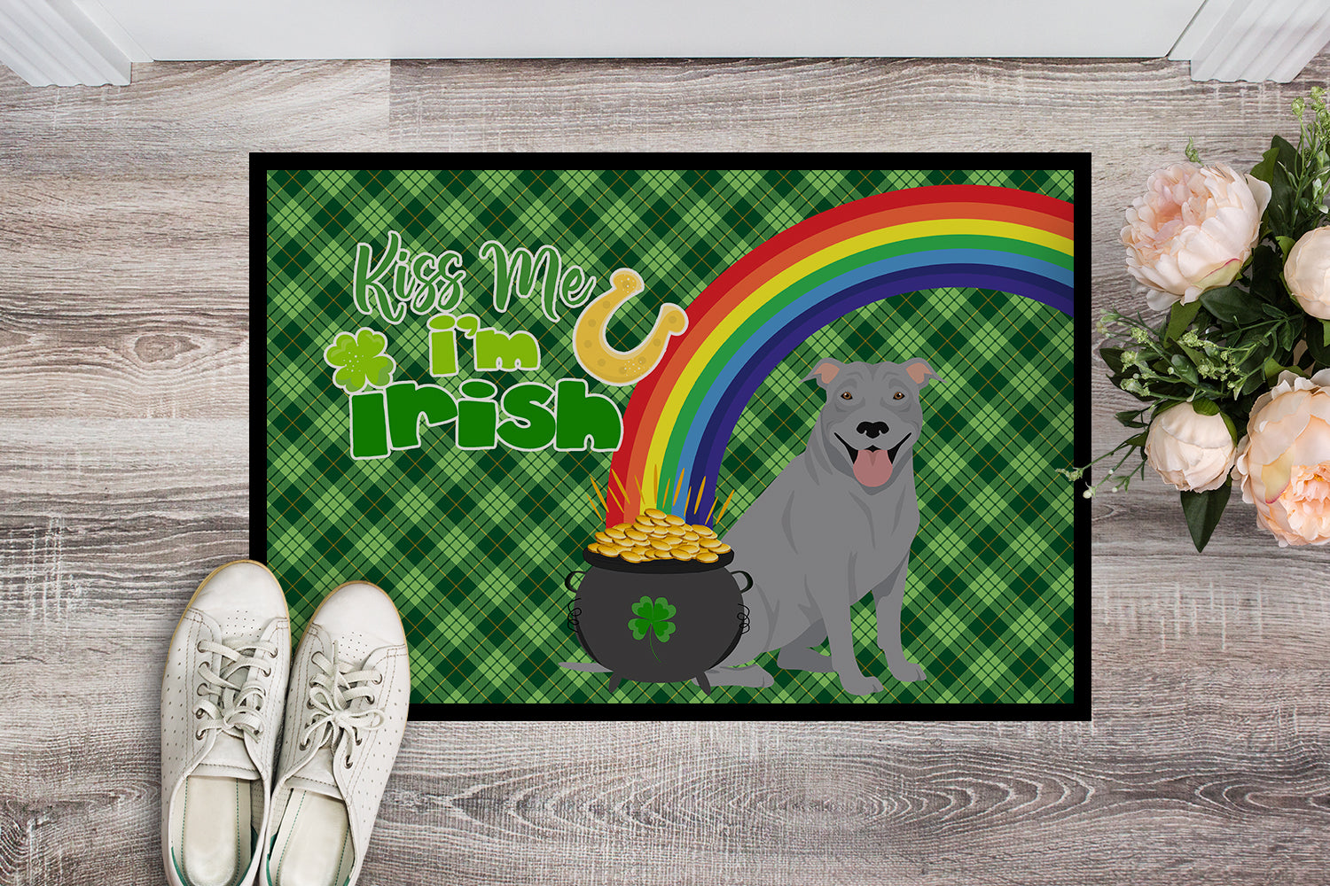 Blue Pit Bull Terrier St. Patrick's Day Indoor or Outdoor Mat 24x36 - the-store.com