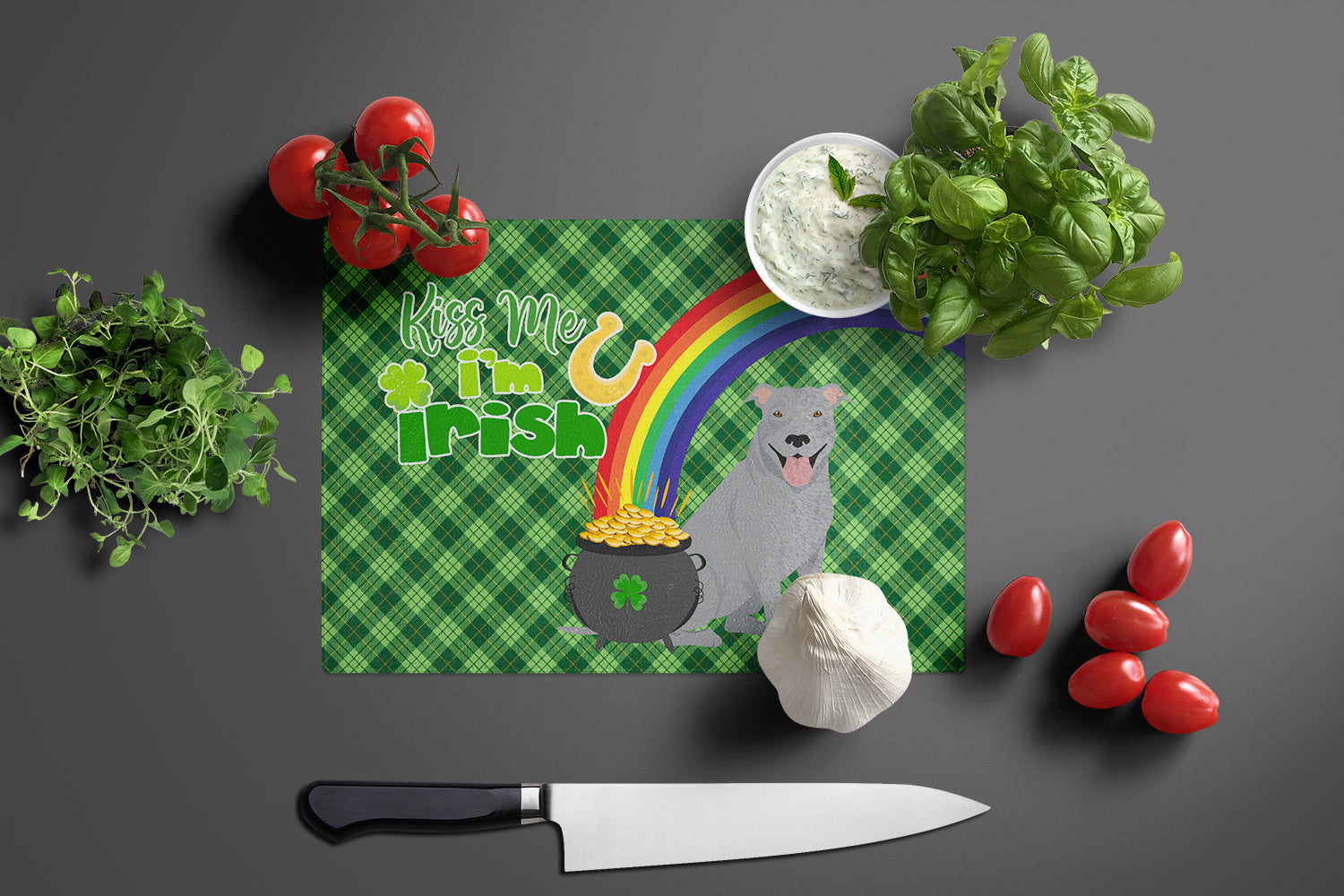 Blue Pit Bull Terrier St. Patrick's Day Glass Cutting Board Large - the-store.com