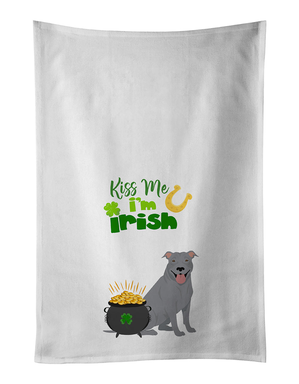 Buy this Blue Pit Bull Terrier St. Patrick's Day White Kitchen Towel Set of 2 Dish Towels