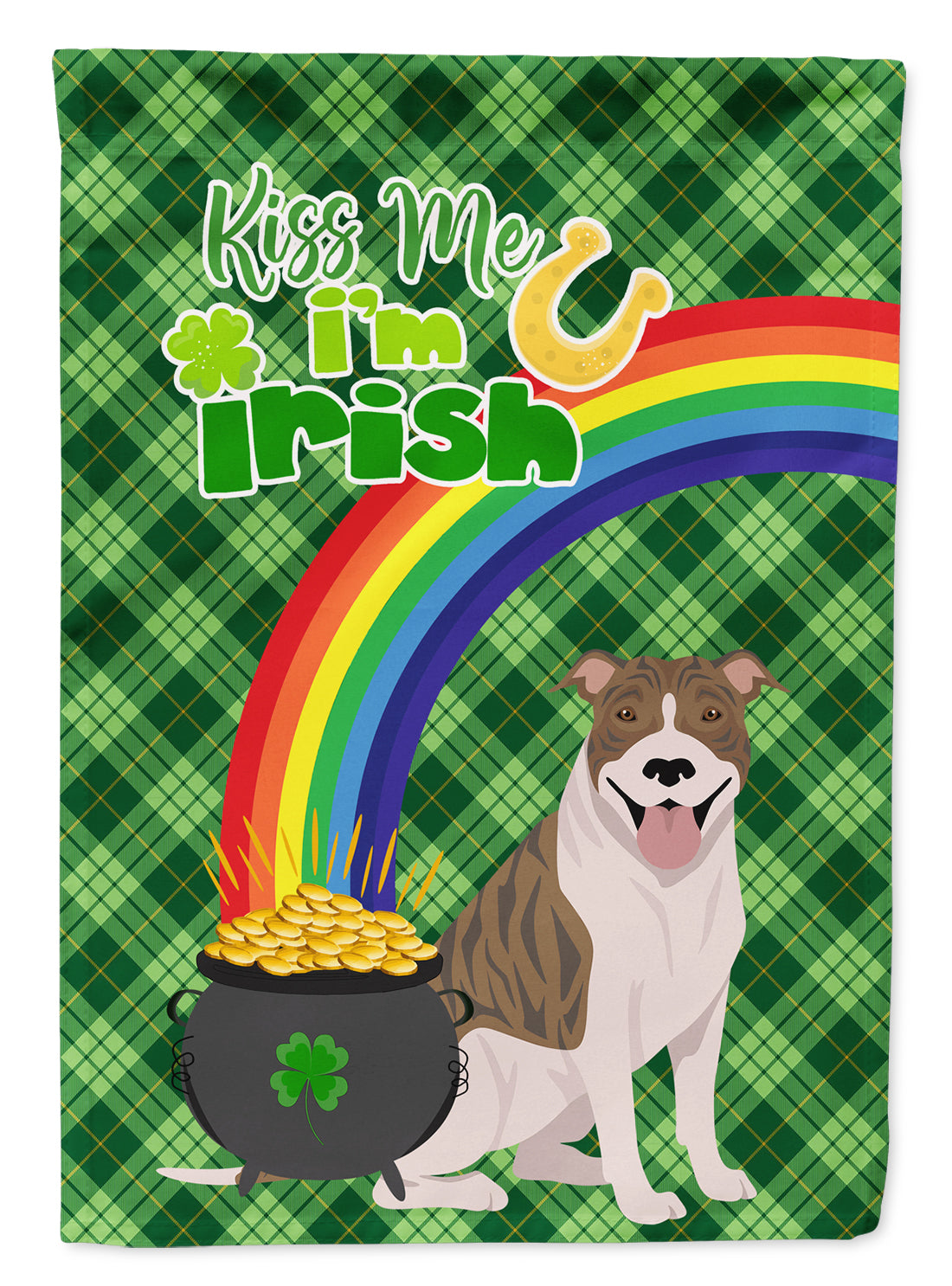 Fawn Brindle Pit Bull Terrier St. Patrick&#39;s Day Flag Garden Size  the-store.com.
