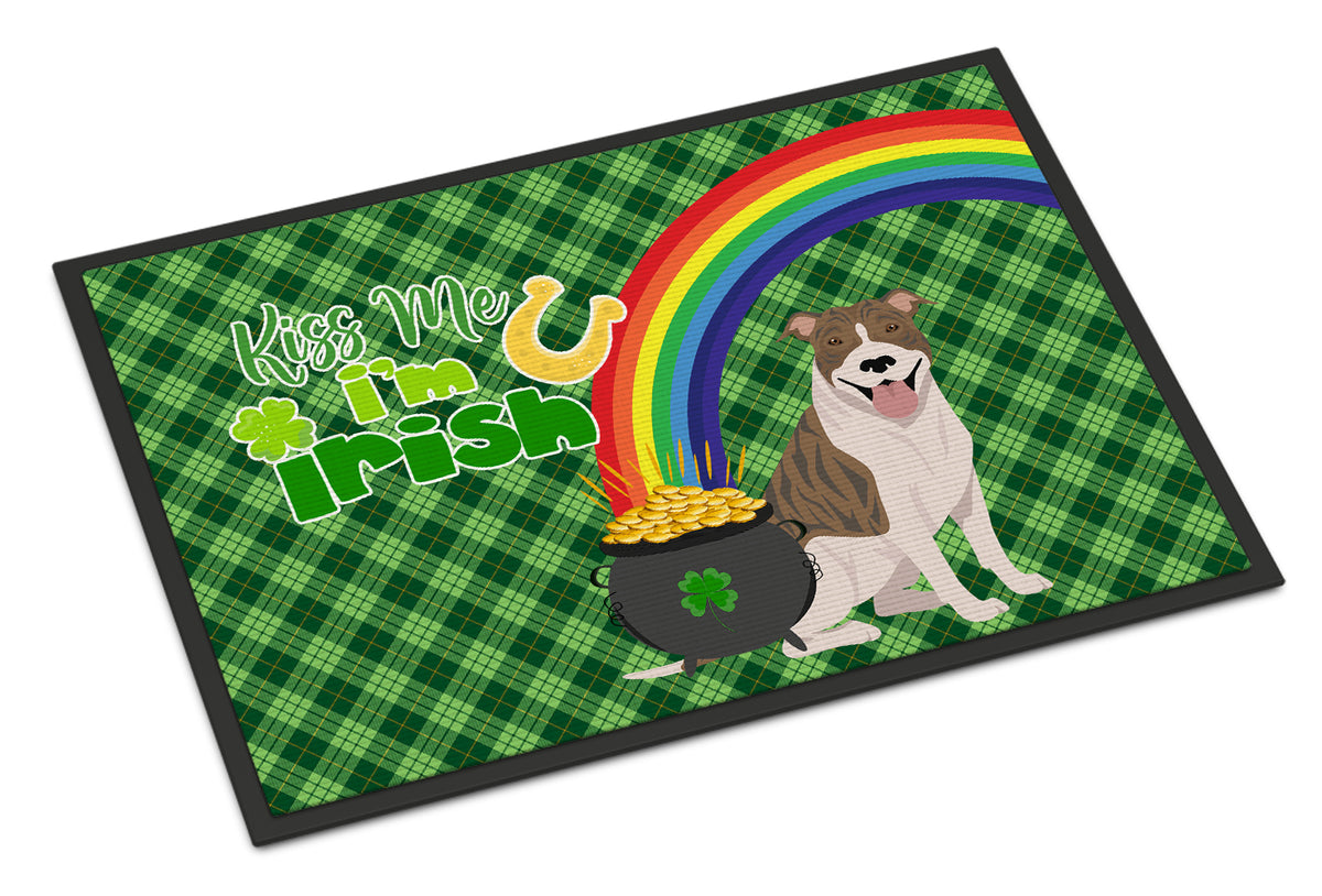 Buy this Fawn Brindle Pit Bull Terrier St. Patrick&#39;s Day Indoor or Outdoor Mat 24x36