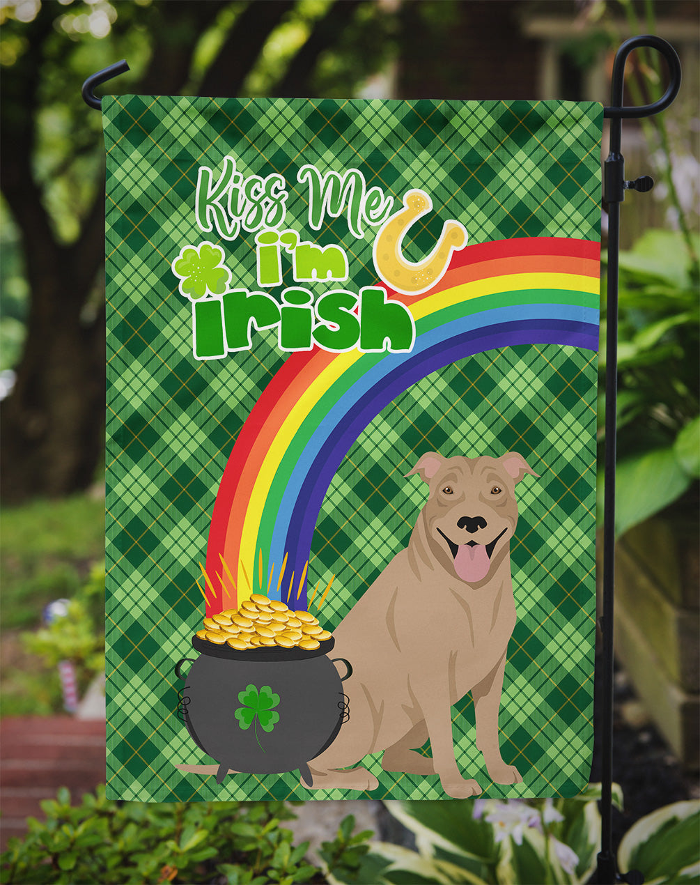 Fawn Pit Bull Terrier St. Patrick's Day Flag Garden Size  the-store.com.